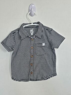 George Baby Striped Short Sleeve Button Down Shirt Navy White 12-18M🩷